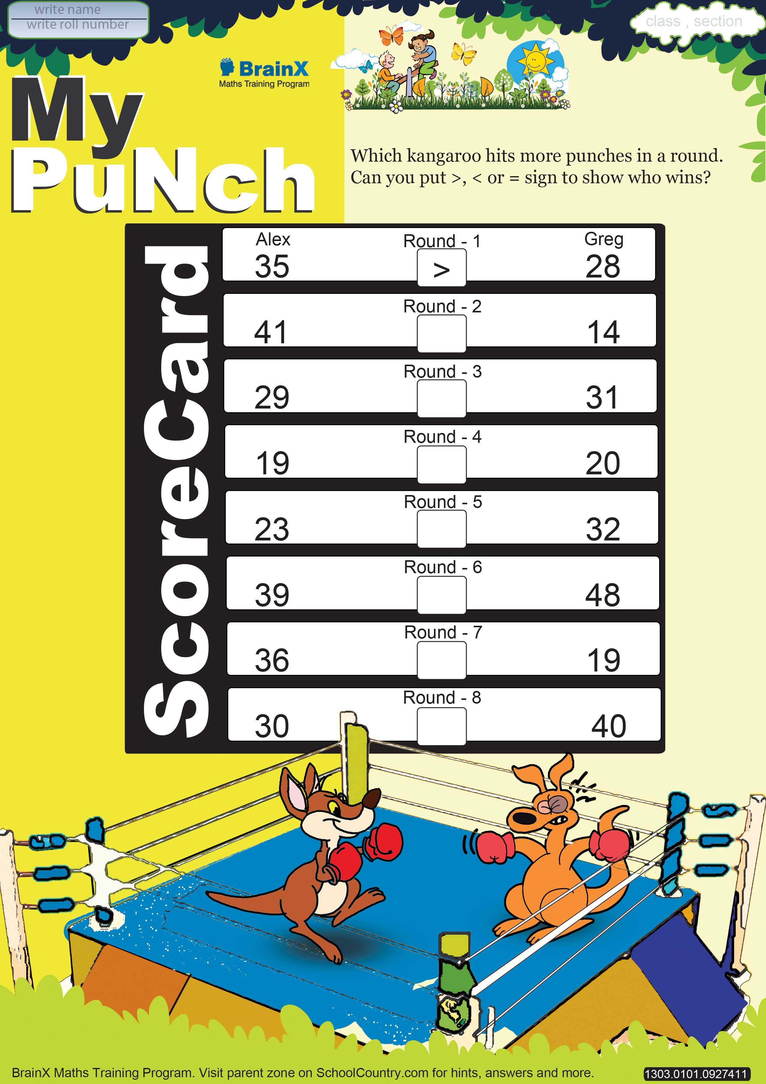 Boxing Mathsworksheet Printable Numbers Math Olympiad Worksheets for kids of Grade 1 - My punch