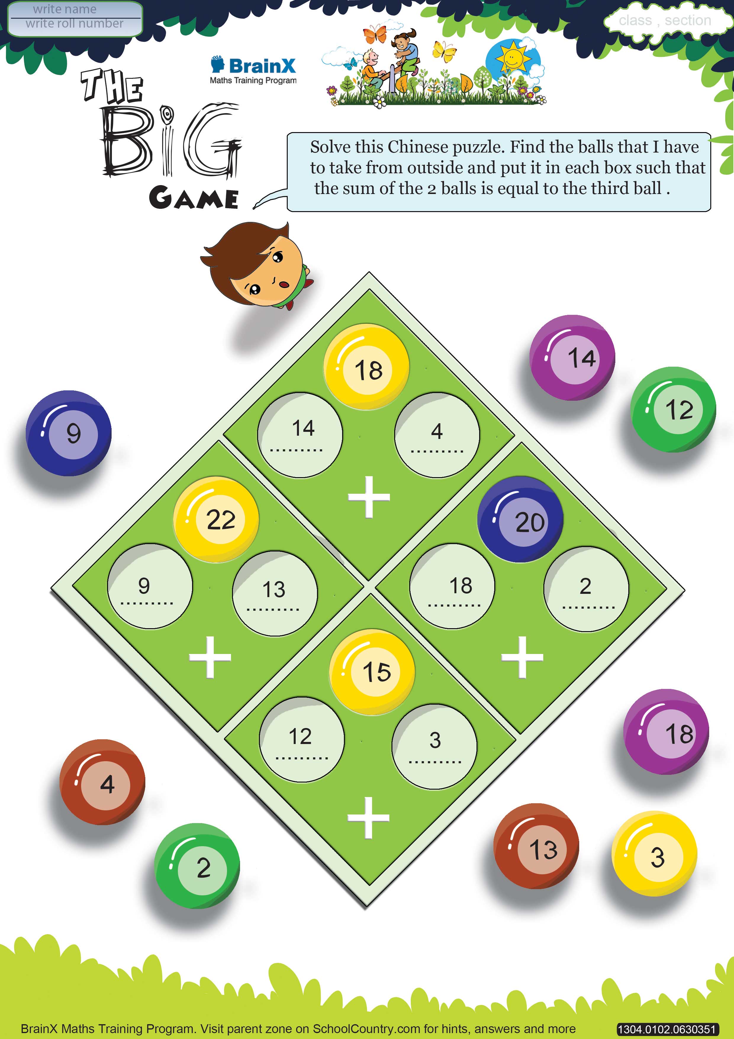 Printable Addition Math Olympiad Worksheets for kids of Grade 1 - The Big Game