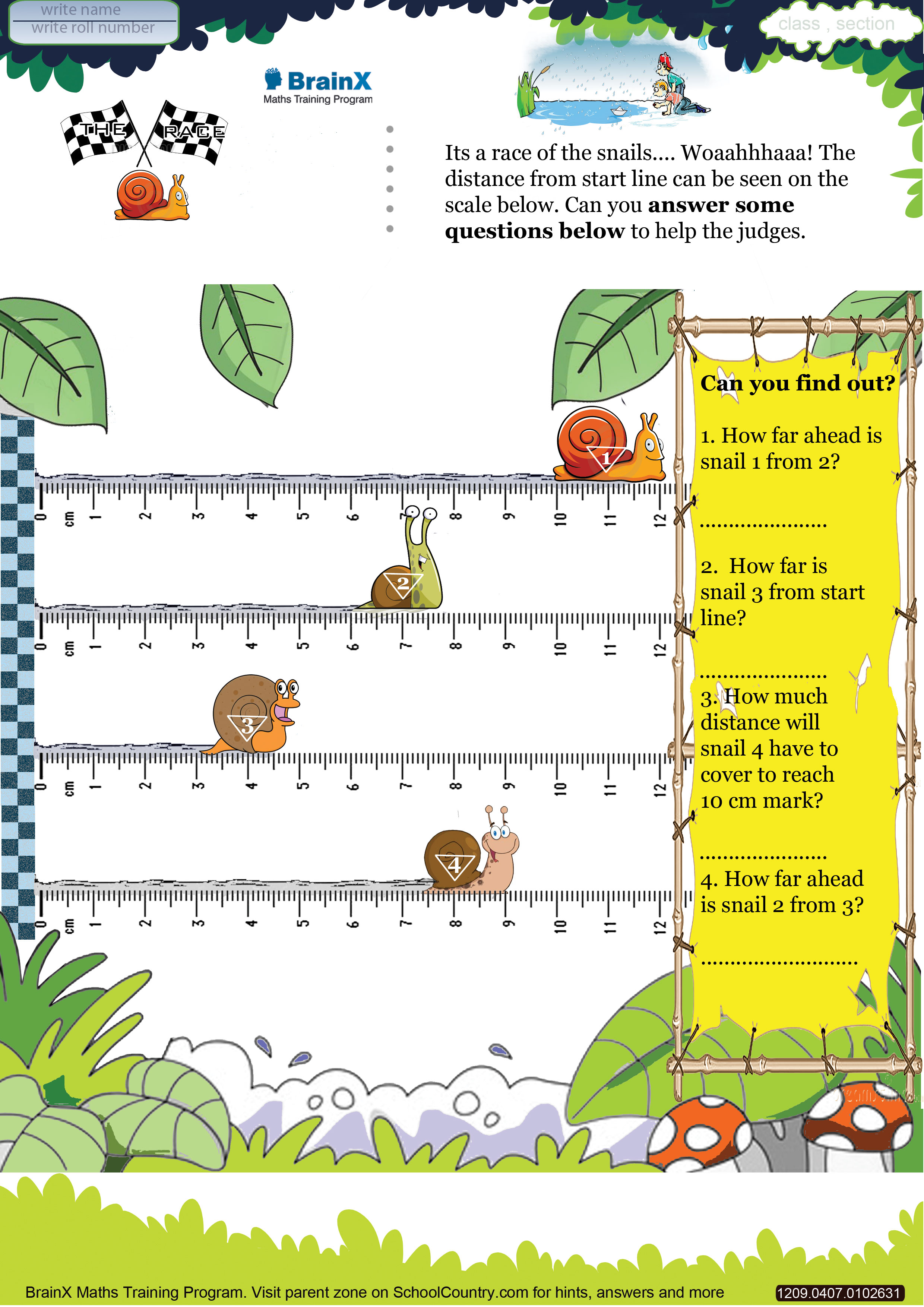 Printable Length Math Olympiad Worksheets for kids of Grade 4 - The race